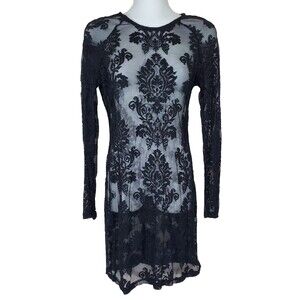 Honey Punch Dress Womens Small Black Lace Sheer Cocktail Long Sleeve Goth Club